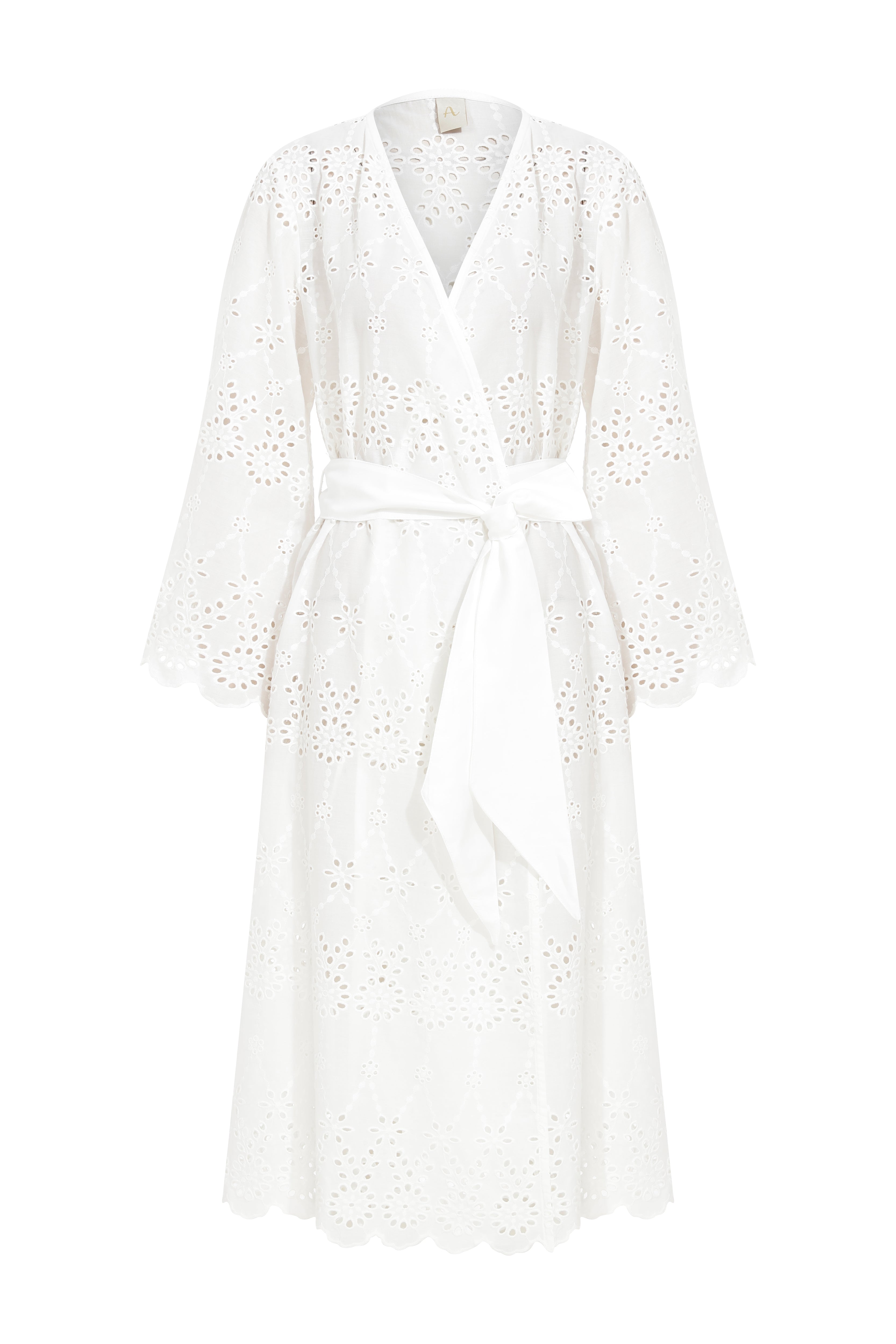 Jasmine Long Robe with Eyelet Embroidery