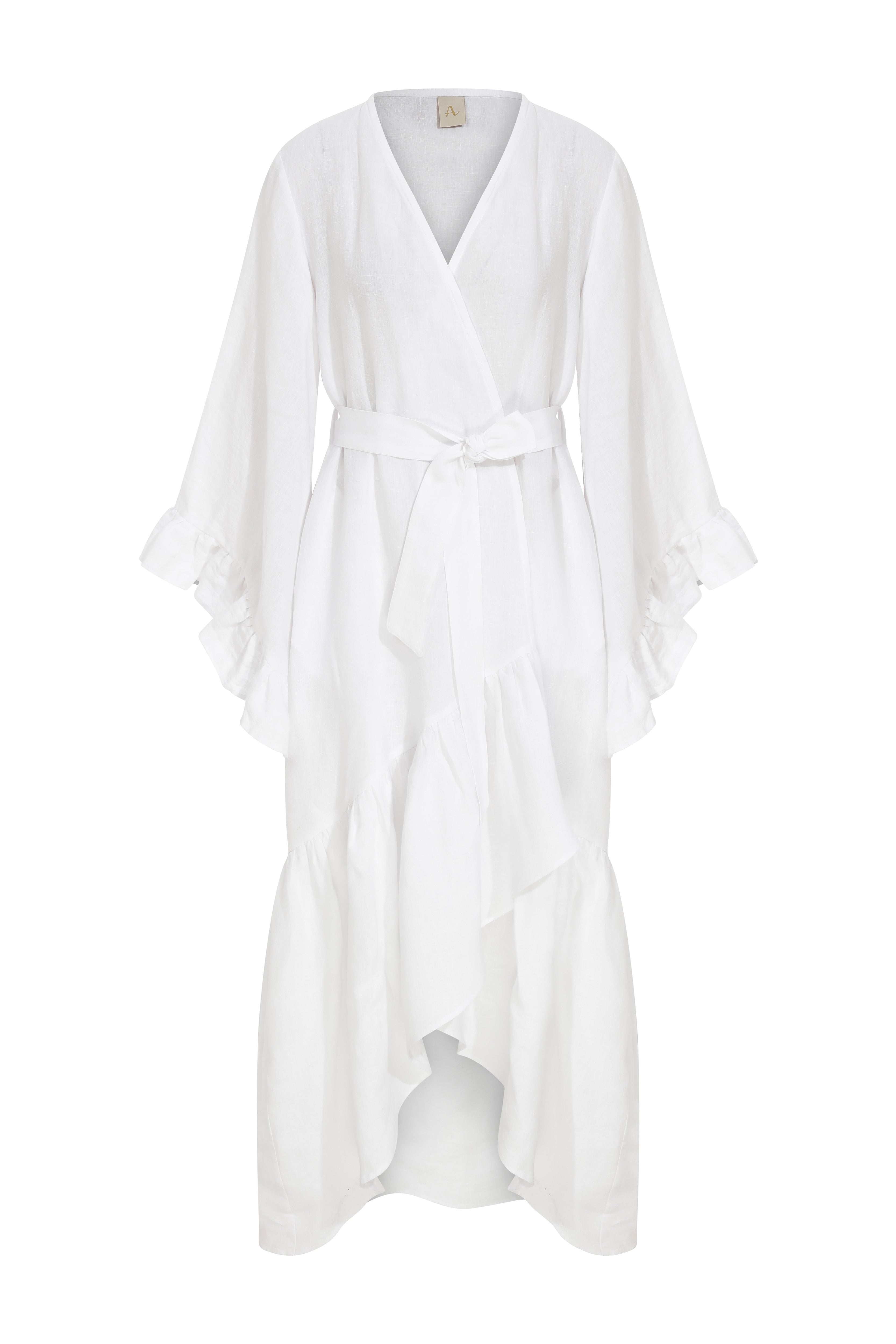 Lily Long Linen Robe with Ruffles