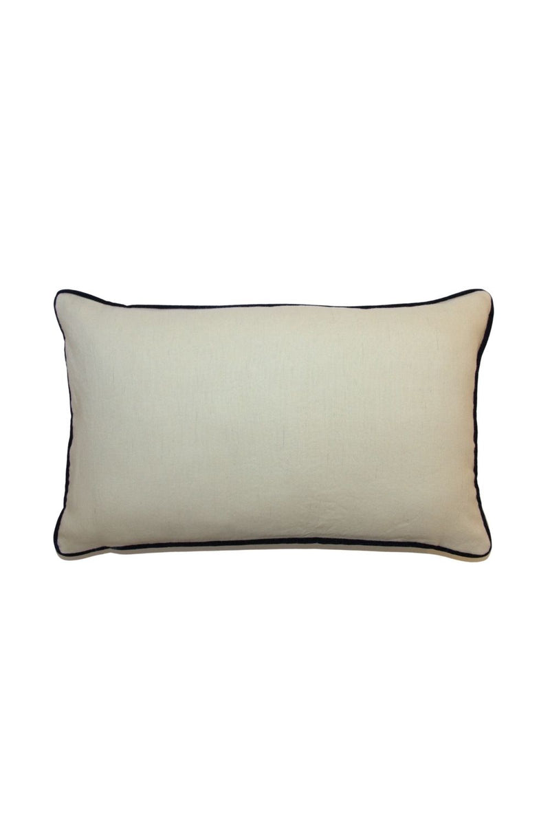 Wool Pillow With Navy Blue Velour Piping Detail